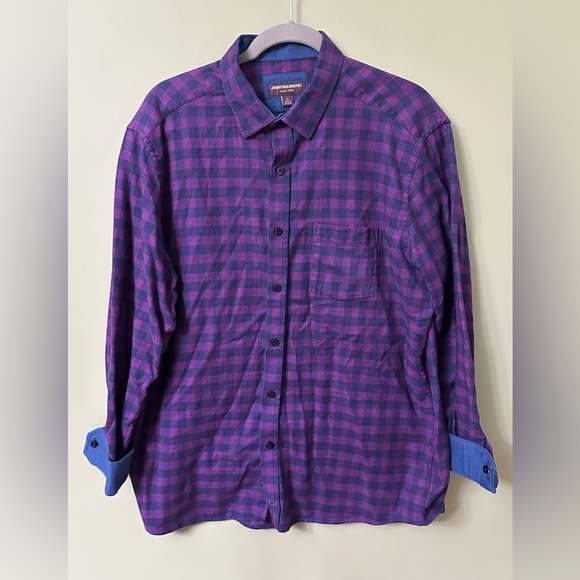 Johnston & Murphy Other - Johnston Murphy Shirt Purple Blue Plaid Check Button Down Size XL Flip Cuff Soft